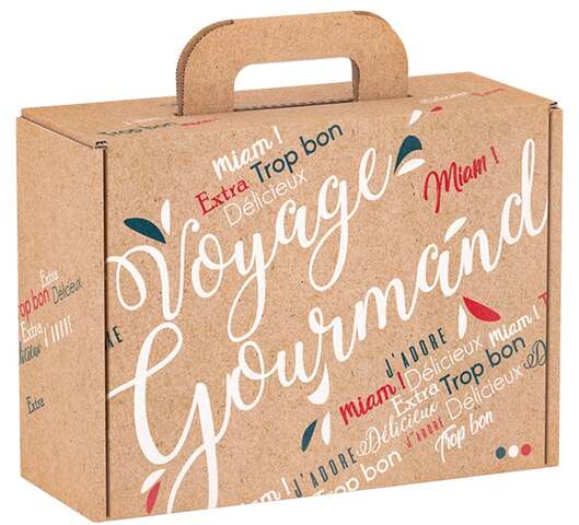 Valisette carton " Voyage Gourmand bleu blanc rouge : Boxes